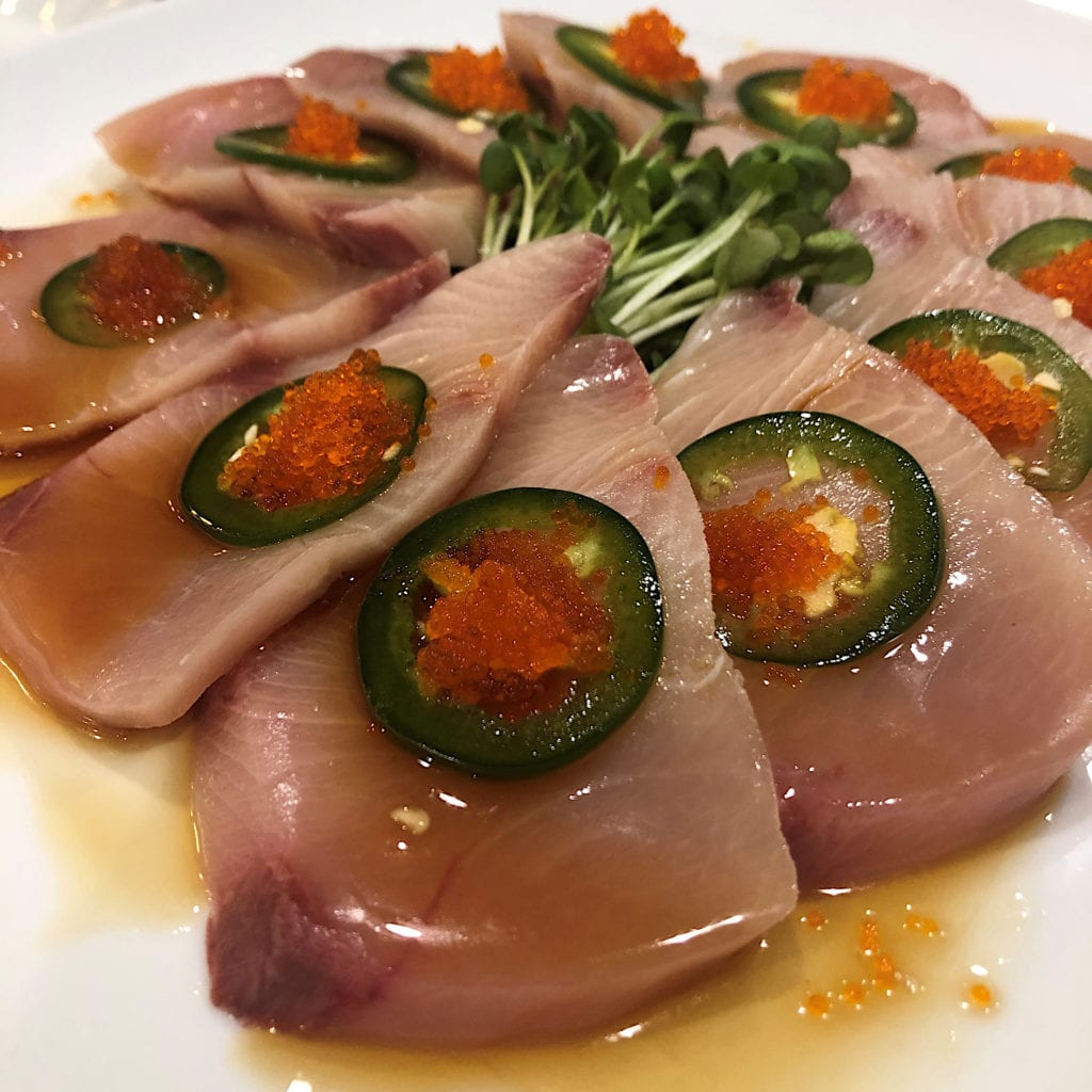 Hamachi jalapeño, tobiko, and yuzu