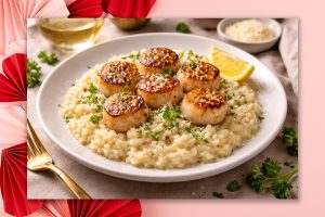 Valentines Seared Scallops with Creamy Parmesan Risotto 1200x800